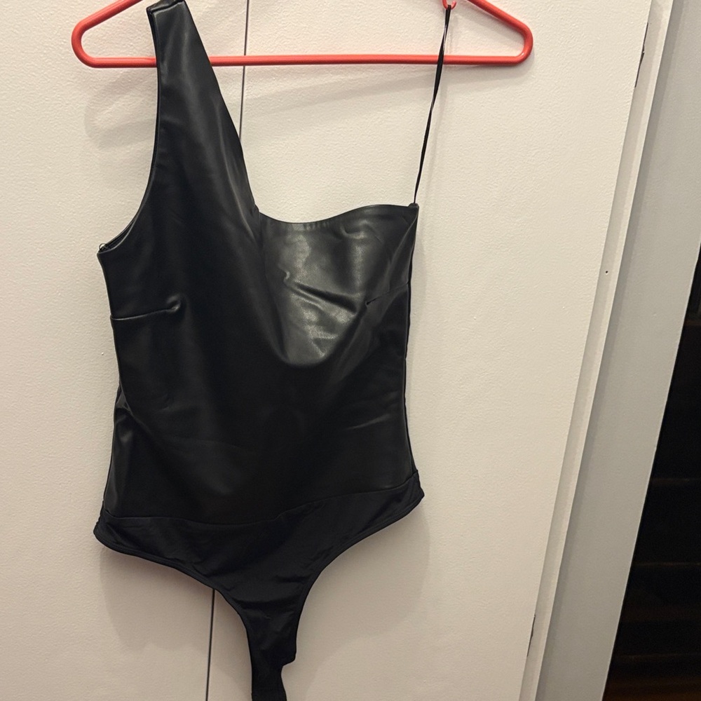 Stylish Black Leather Bodysuit